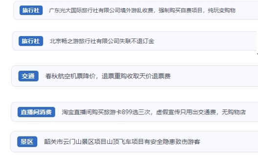 網(wǎng)友在“人民投訴”平臺(tái)反映涉旅游消費(fèi)相關(guān)糾紛。（“人民投訴”用戶(hù)投訴截圖）